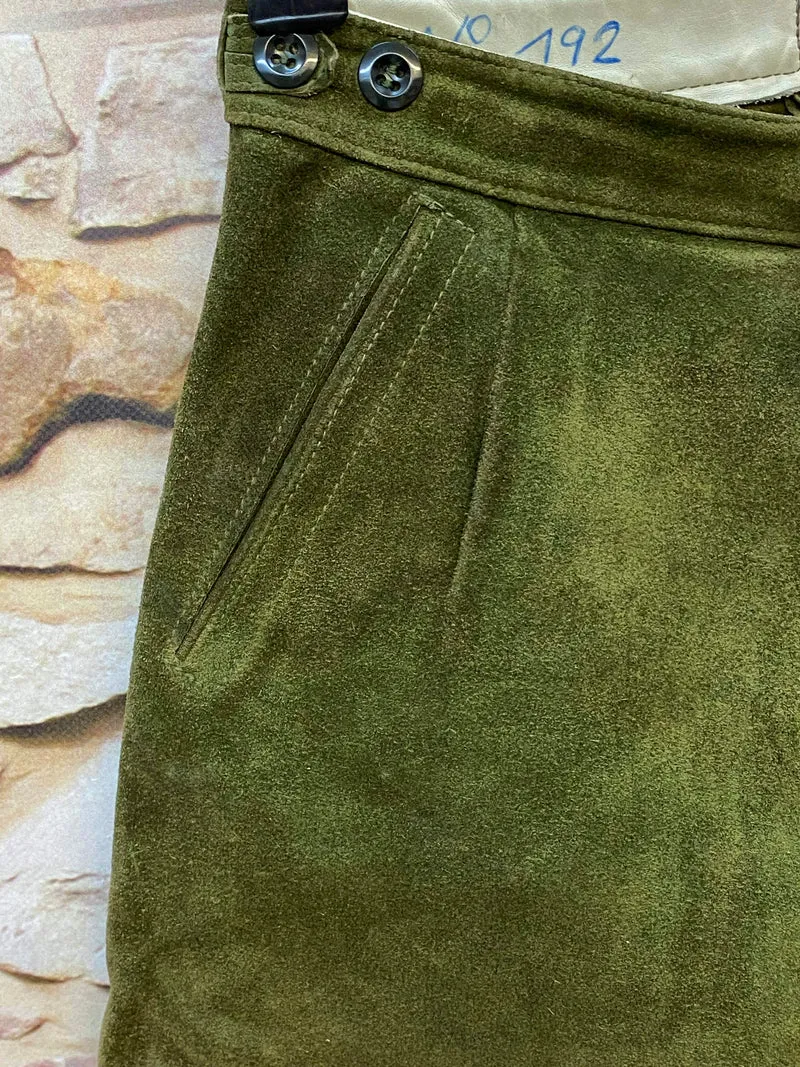 Vintage Trachtenlederhose Damen 3/4 olivgrün Gr. 32