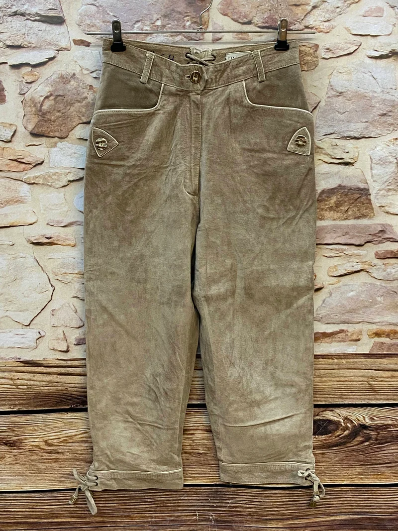 Damen Trachtenlederhose Kniebund Gr. 38 – beige aus Schweinsveloursleder