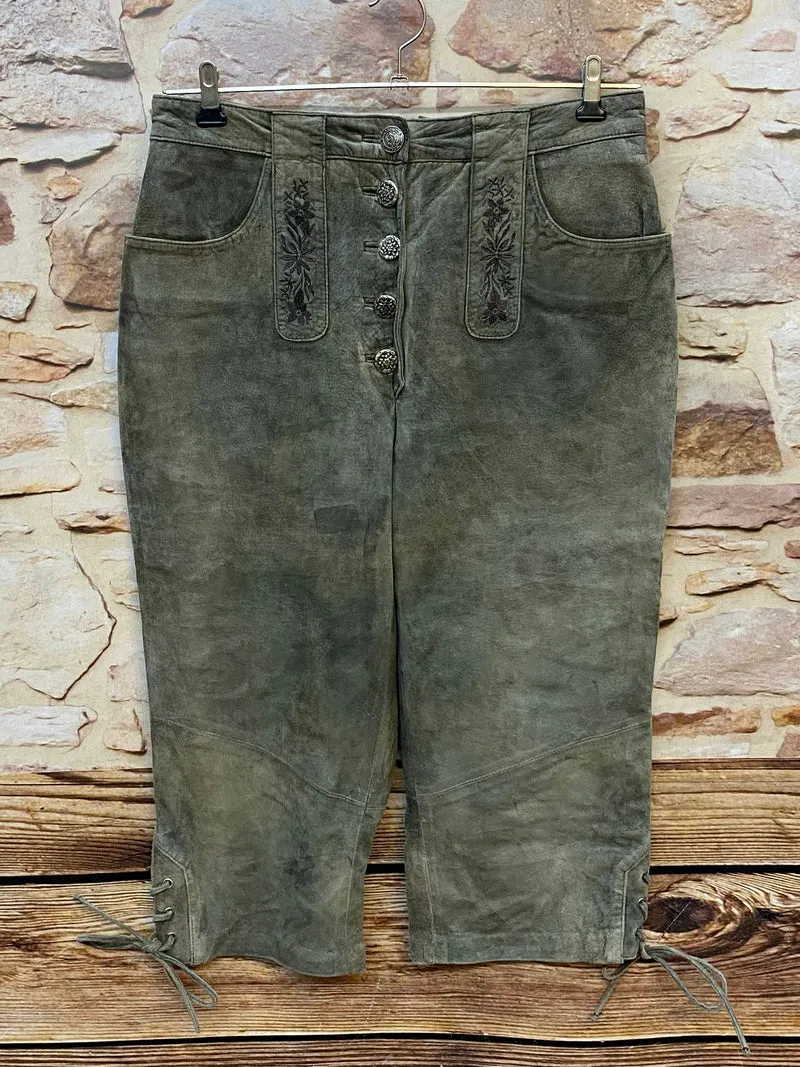 Damen Trachtenlederhose 3/4 Gr. 44 olivgrau