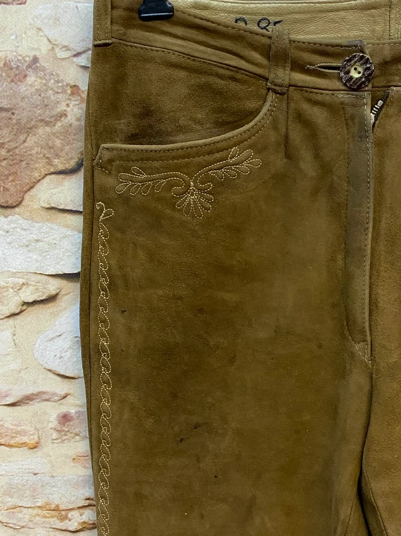 Damen Trachtenlederhose 3/4 Vintage Gr. 40 Braun mit Stickerei