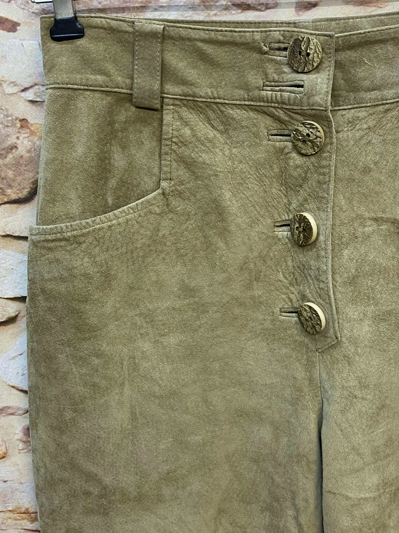 Damen Trachtenlederhose 3/4 Vintage Gr. 40 Beige