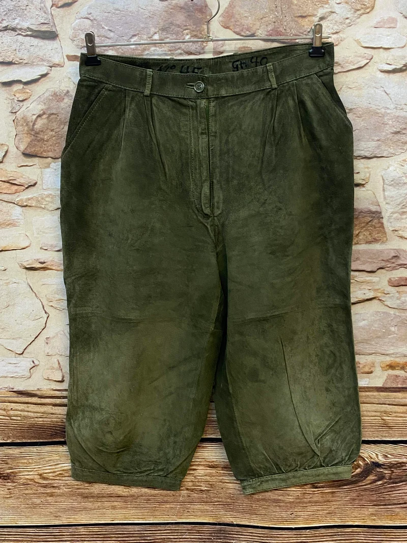 Damen Trachtenlederhose 3/4 Vintage Gr. 40 Olivgrün