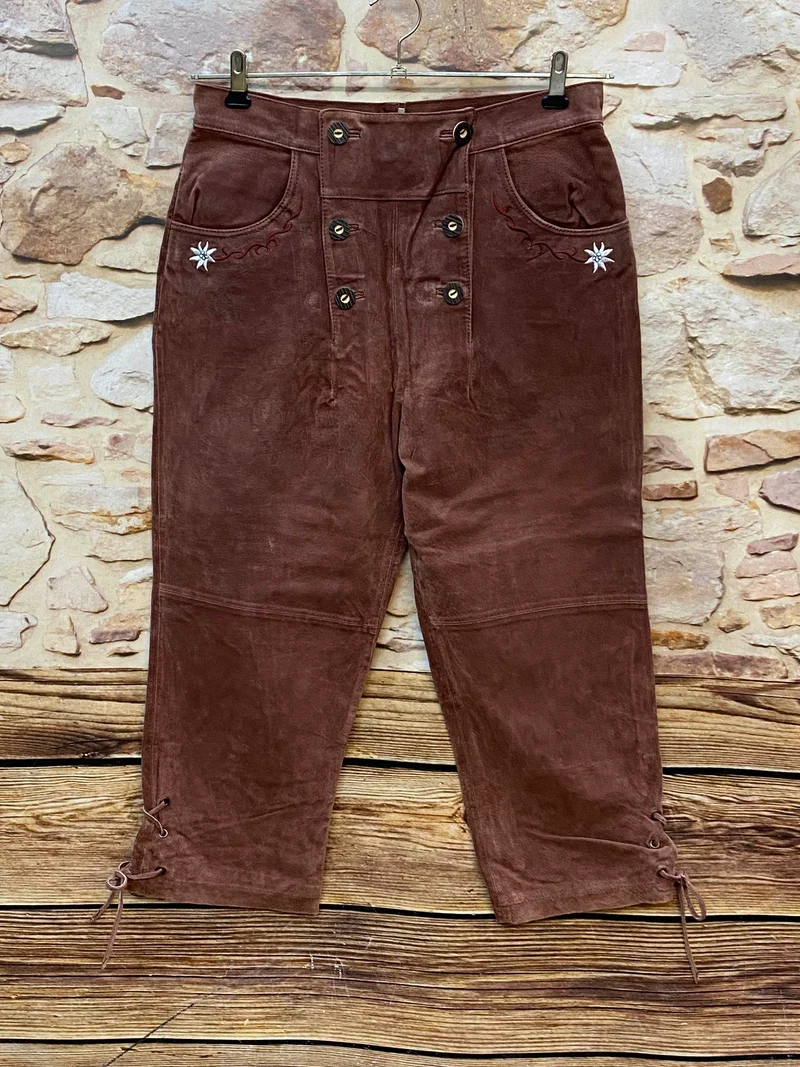 Vintage Damen Kniebundlederhose Rotbraun – Gr. 40