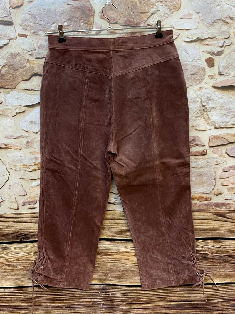 Vintage Damen Kniebundlederhose Rotbraun – Gr. 40