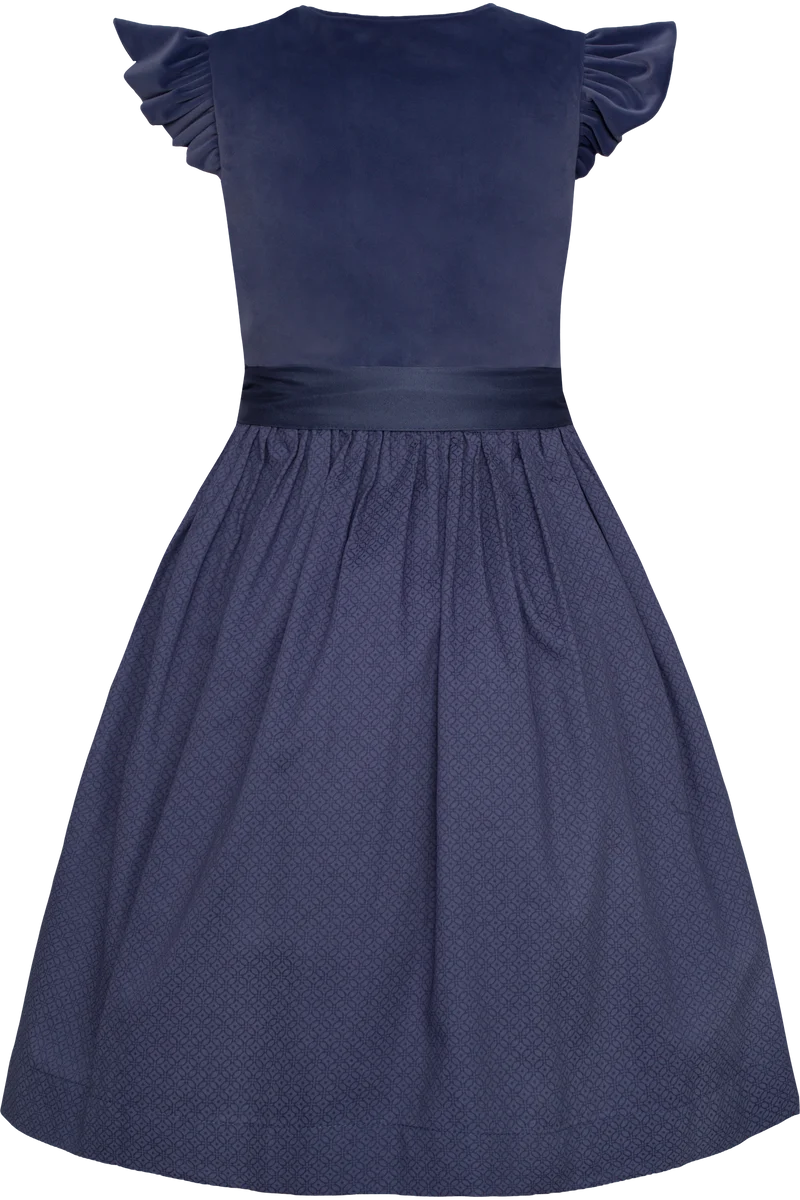 Kinderdirndl mit Veloursoberteil und Flügelärmel - taubenblau