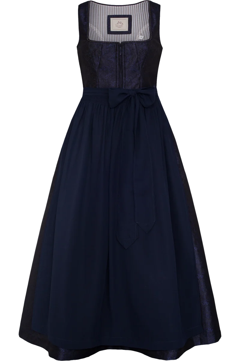 Langes Dirndl monochrom mit Jacquardmuster - marine