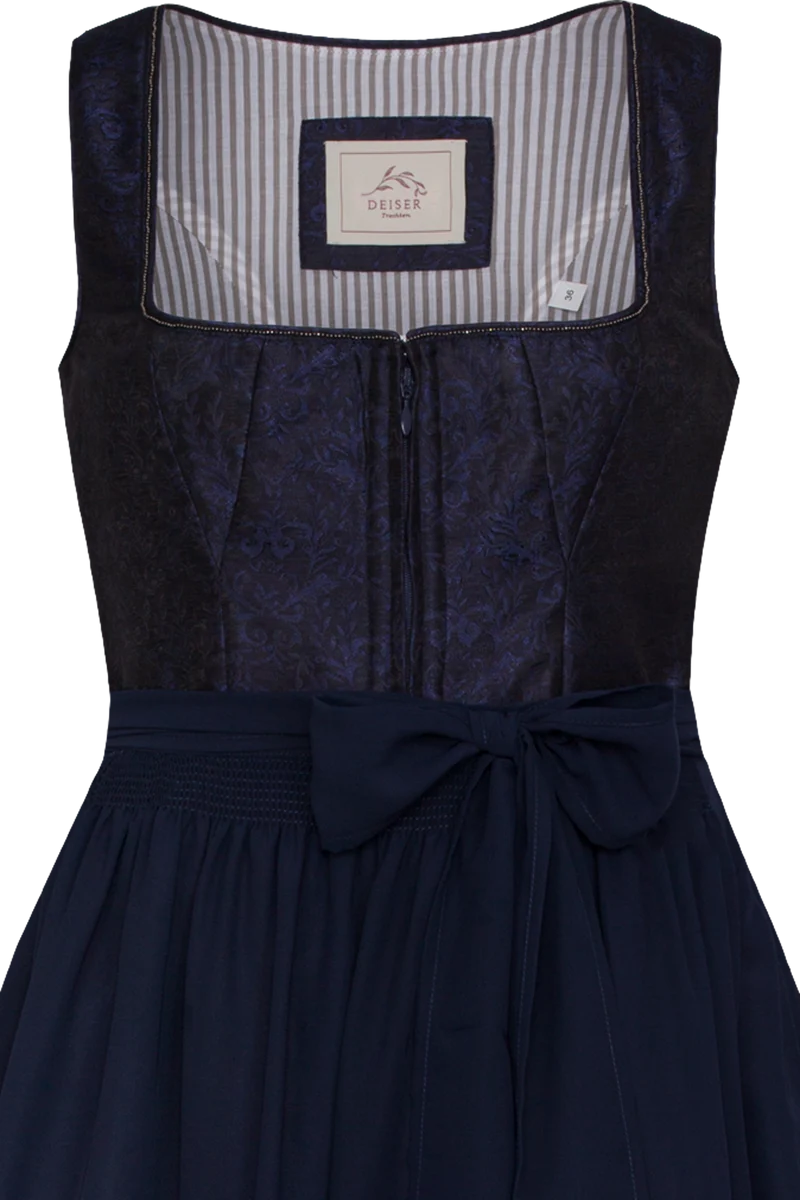 Langes Dirndl monochrom mit Jacquardmuster - marine