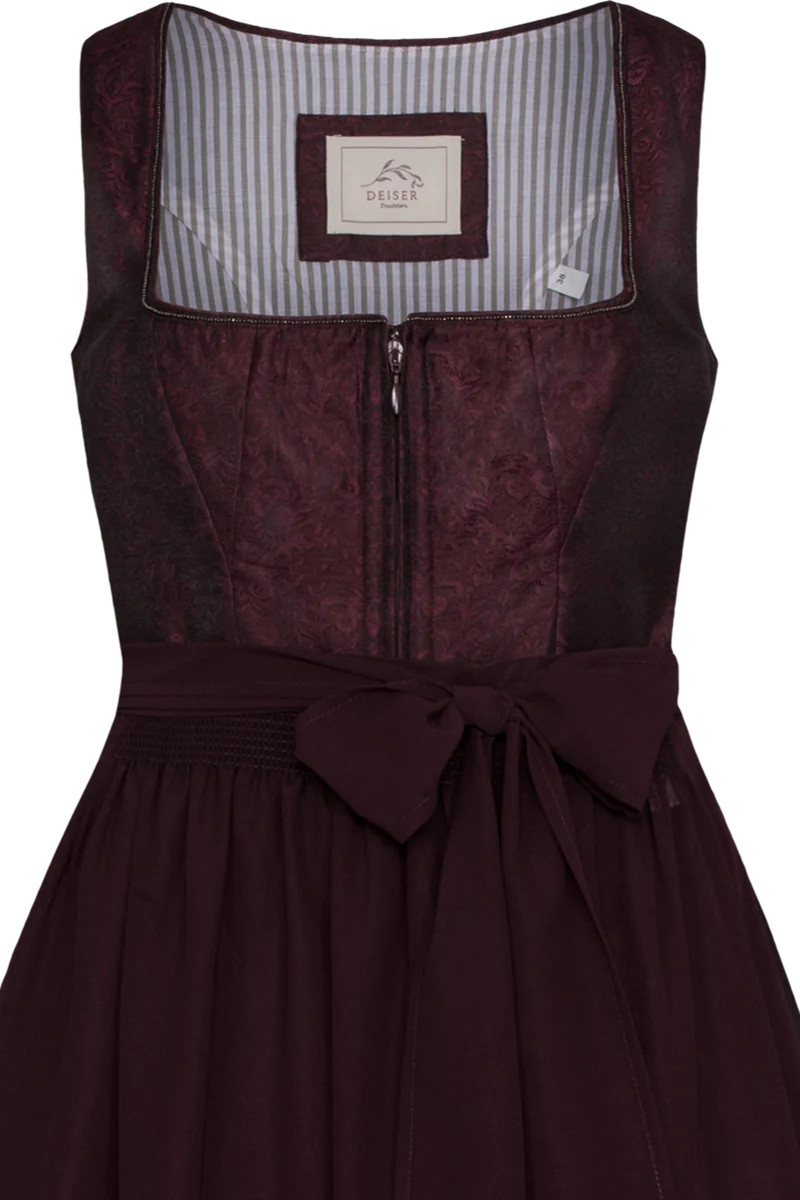 Langes Dirndl monochrom mit Jacquardmuster - bordeaux