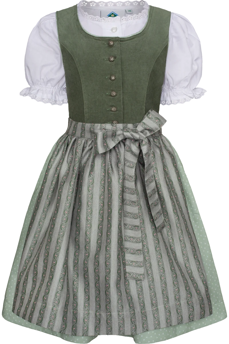 Kinderdirndl mit Cord und mit Bluse - grün