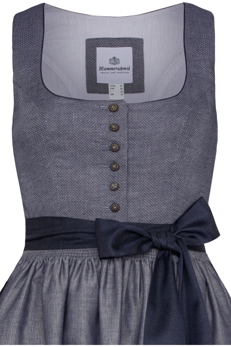 Langes monochromes Dirndl mit rundem Ausschnitt - blau gemustert