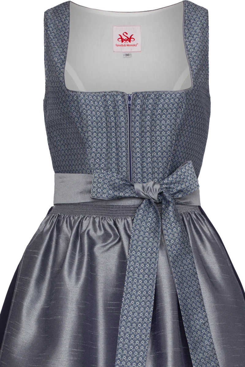 Langes Dirndl mit Herz-und Blumenjacquardmuster - blau