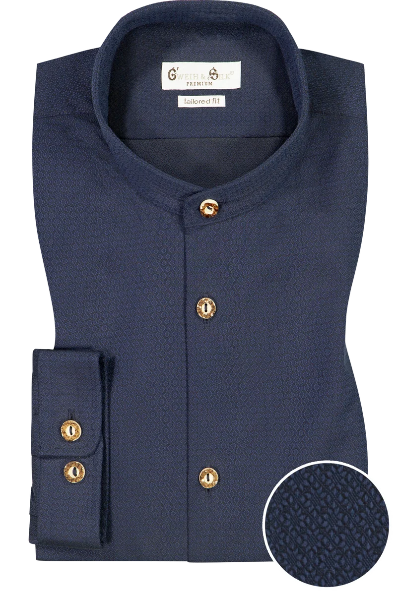 Herren Trachtenhemd Stehkragen tailored - navy
