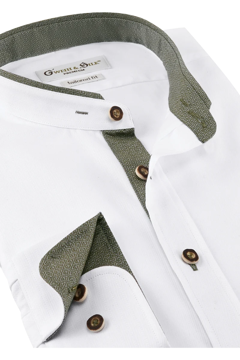 Herren Trachtenhemd mit Fischgrätmuster Tailored Fit - weiß grün