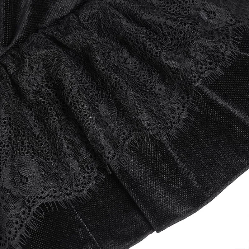 Gothic-Bluse für Damen mit Schnürung, Rüschenkragen und langen Ärmeln