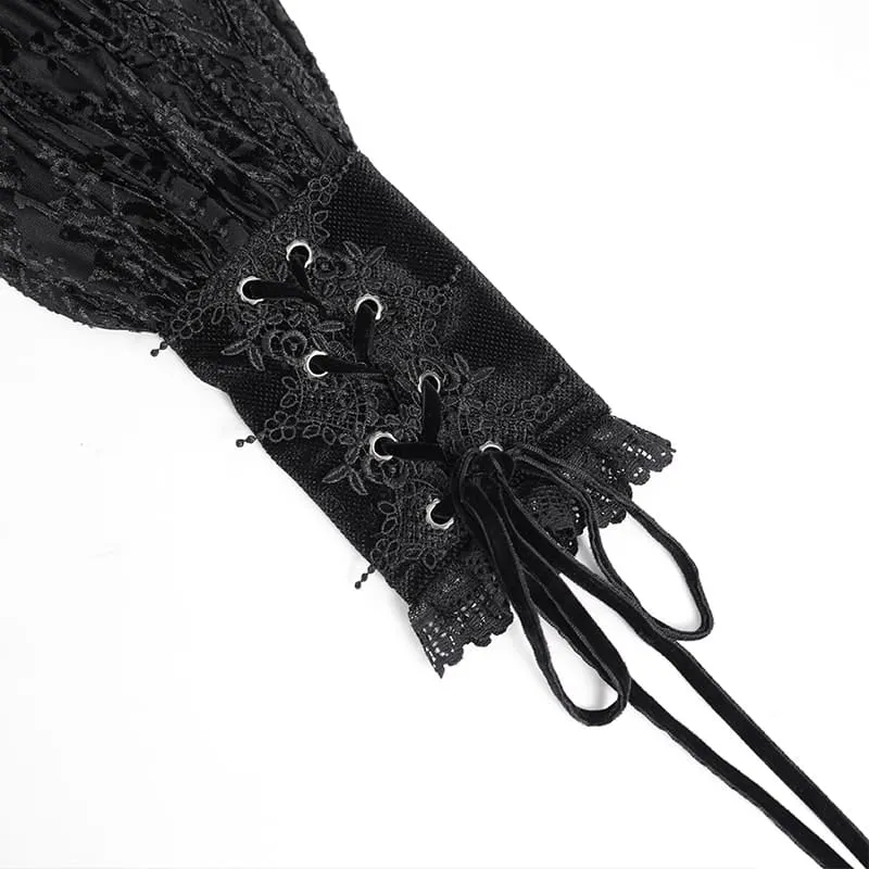 Gothic-Bluse für Damen mit Schnürung, Rüschenkragen und langen Ärmeln