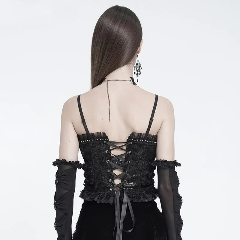 Gothic-Korsett für Damen mit Rüschen, Schnürung, Reißverschluss vorne und Überbrustbereich