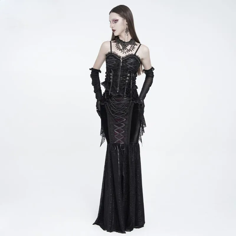Gothic-Korsett für Damen mit Rüschen, Schnürung, Reißverschluss vorne und Überbrustbereich