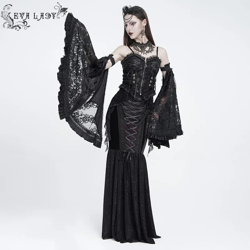 Gothic-Korsett für Damen mit Rüschen, Schnürung, Reißverschluss vorne und Überbrustbereich