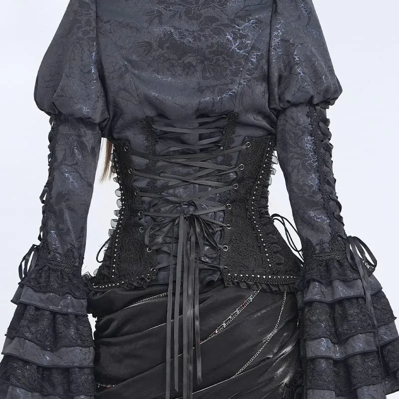 Gothic-Korsett für Damen mit Rosenrüschen vorne, Schnürung und Unterbrustverschluss