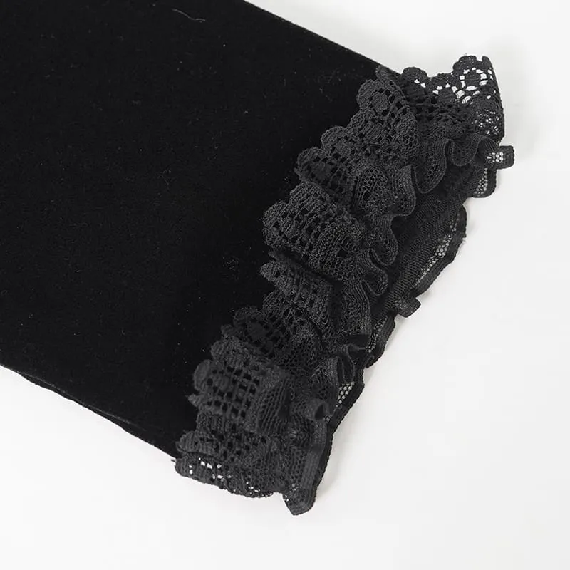 Lange Gothic-Handschuhe für Damen mit gerafftem Mesh-Einsatz und Samt