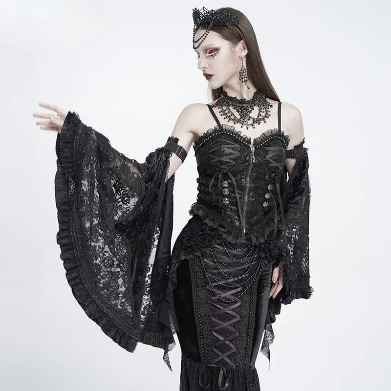 Gothic-Ärmel mit floraler Spitze und Rüschen für Damen