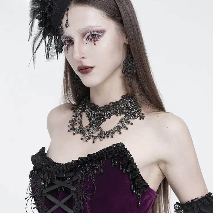 Gothic-Choker für Damen mit Kreuz, mehrlagiger Kette und Spitze