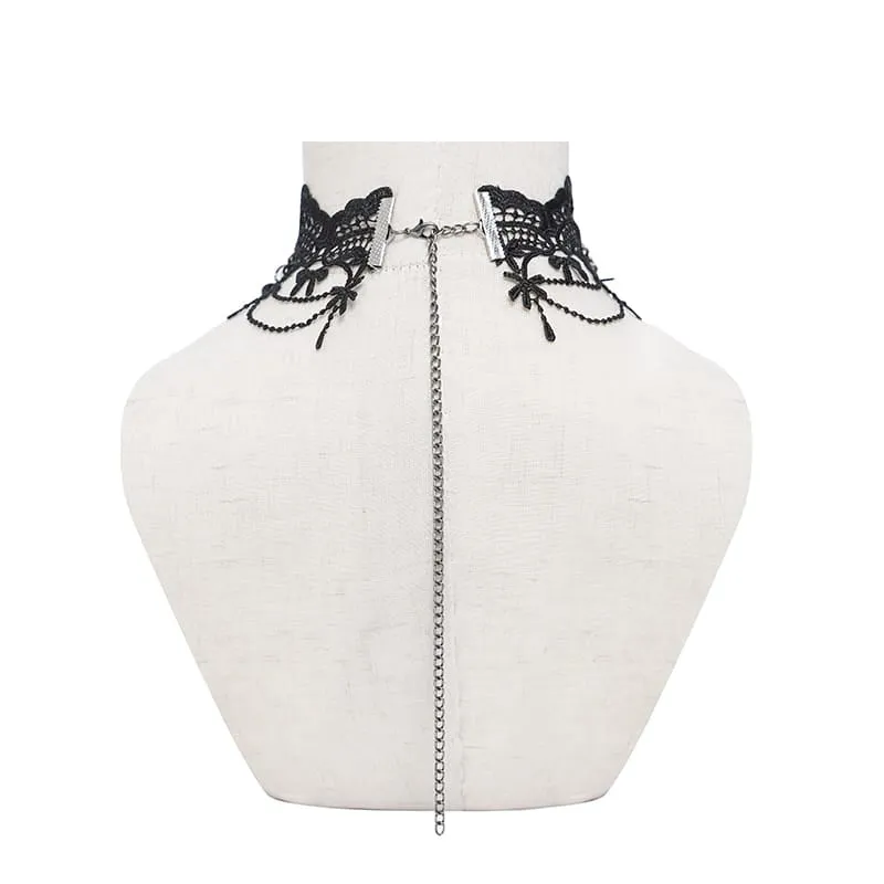 Gothic-Choker für Damen mit Spinnenmotiv, Perlenkette und Spitze
