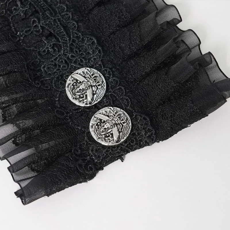 Gothic-Halskragen für Damen mit Kreuz- und Rosenmotiv, Rüschen aus Spitze und Netzgewebe, Schwarz-Rot