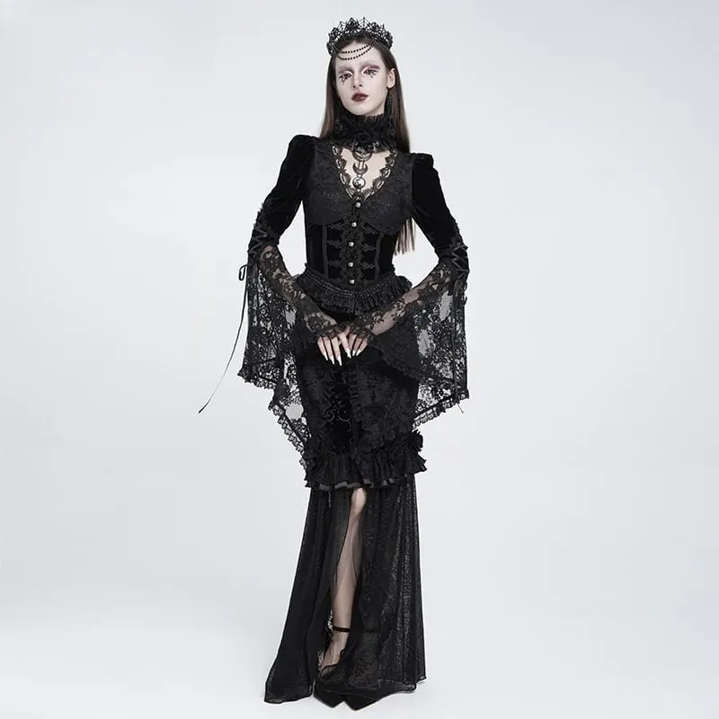 Gothic-Halskragen mit Kreuz- und Rosenmotiv für Damen, aus Rüschenspitze und Mesh, schwarz