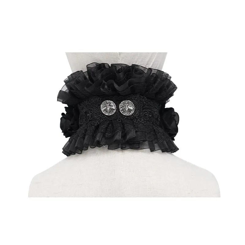 Gothic-Halskragen mit Kreuz- und Rosenmotiv für Damen, aus Rüschenspitze und Mesh, schwarz