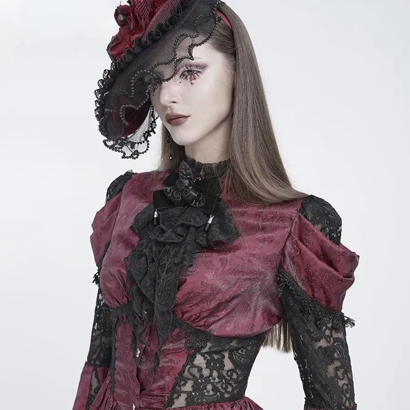 Gothic-Jabot für Damen mit Rosenrüschen aus Spitze