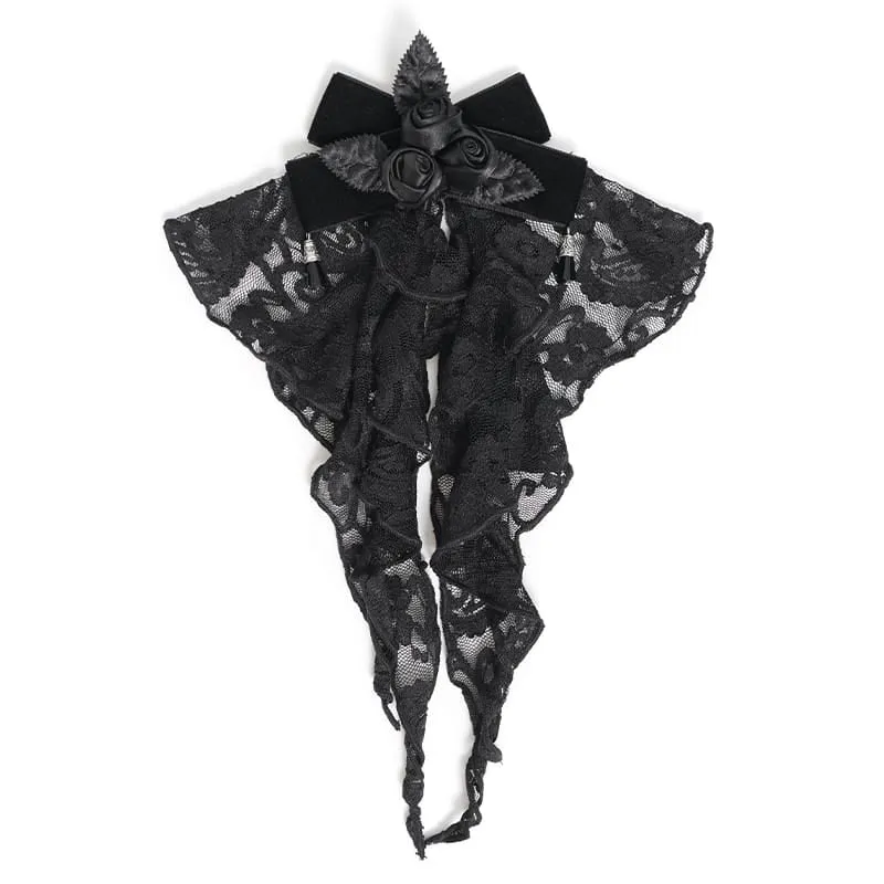 Gothic-Jabot für Damen mit Rosenrüschen aus Spitze
