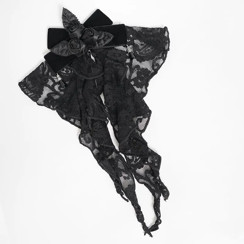 Gothic-Jabot für Damen mit Rosenrüschen aus Spitze