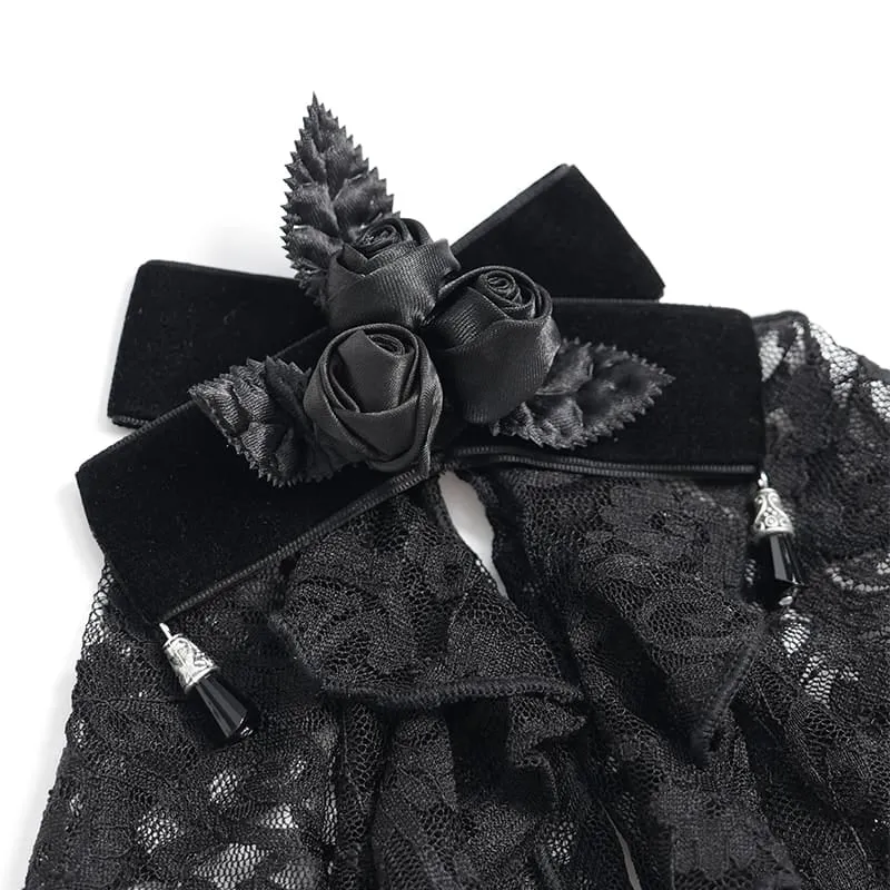 Gothic-Jabot für Damen mit Rosenrüschen aus Spitze