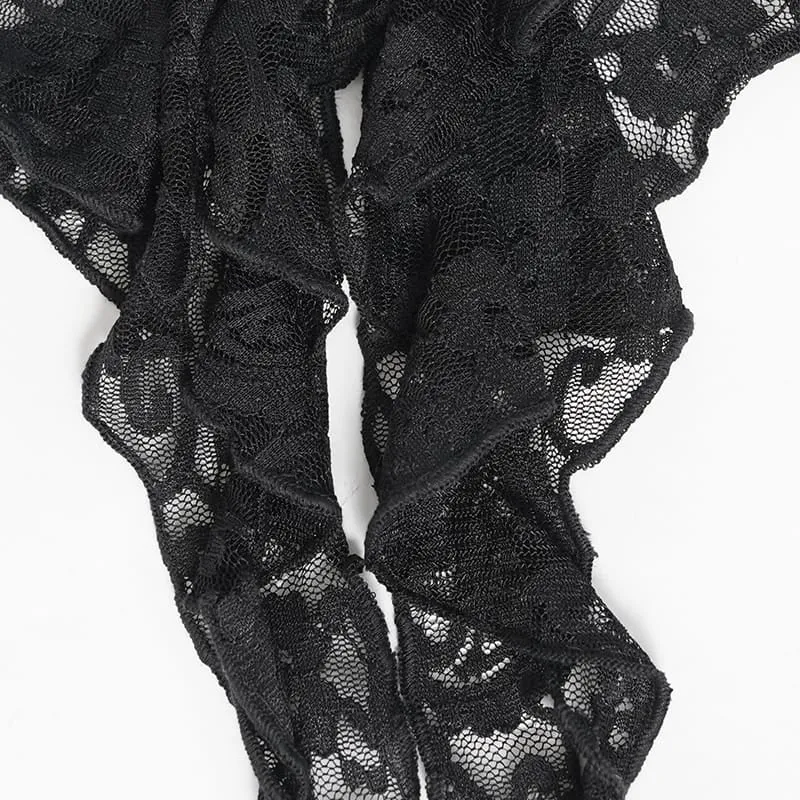Gothic-Jabot für Damen mit Rosenrüschen aus Spitze