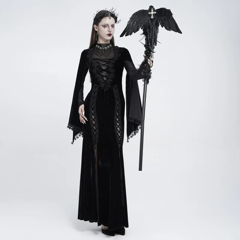 Gothic-Stab für Frauen mit Rabenkreuz, Rose und Kette