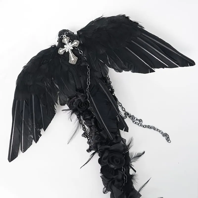 Gothic-Stab für Frauen mit Rabenkreuz, Rose und Kette