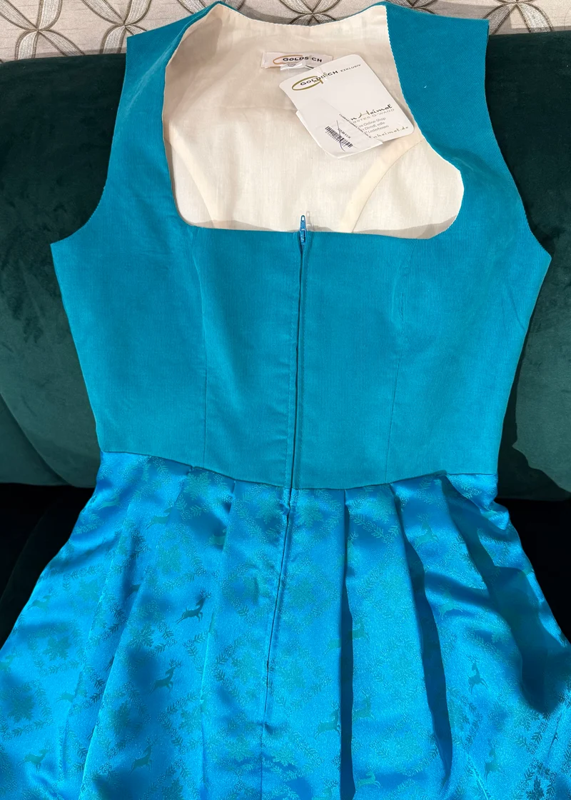 Corddirndl Goldstich Türkis ohne Schürze 75cm