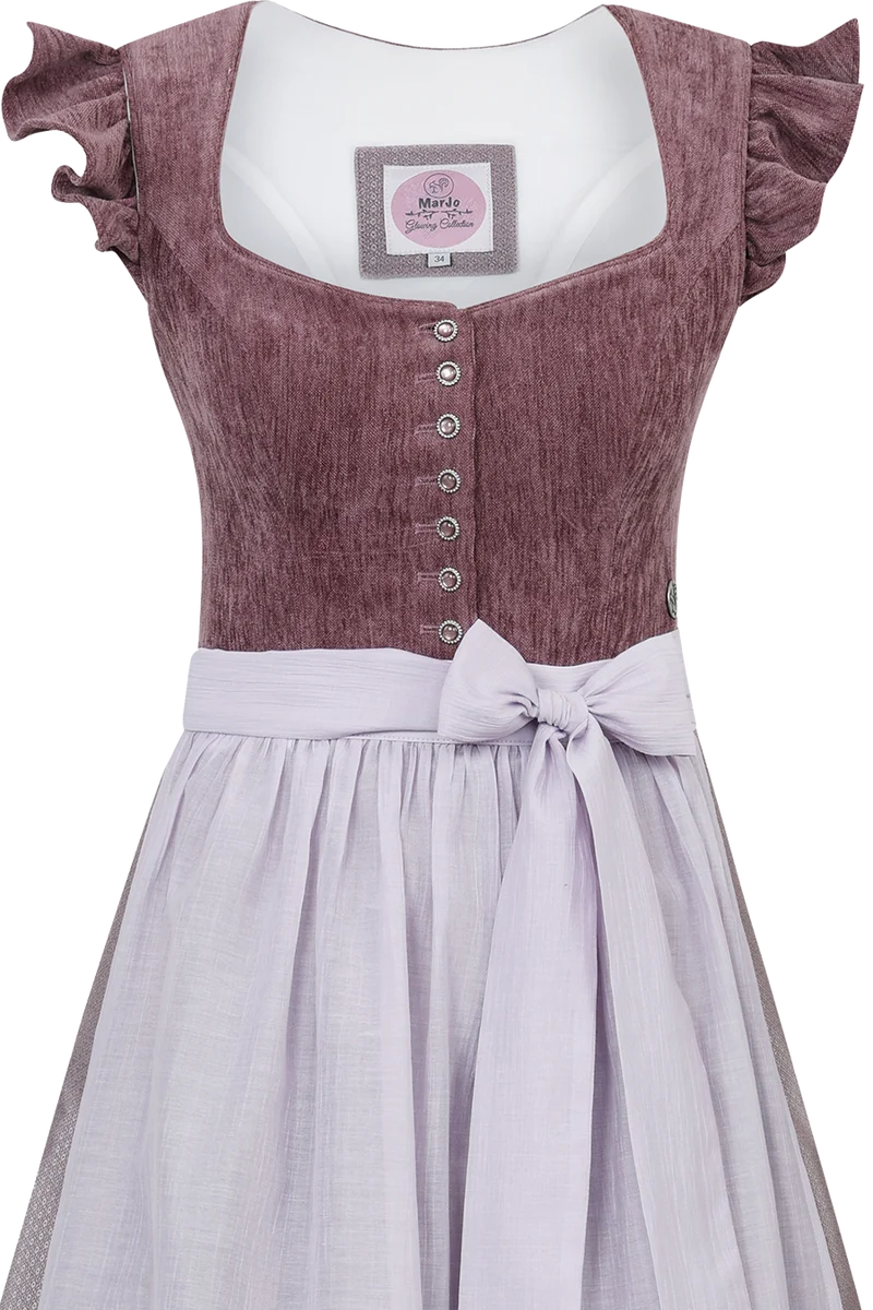 Midi-Samtdirndl mit abnehmbaren Flügelärmeln Hochwinkel 70cm - pflaume