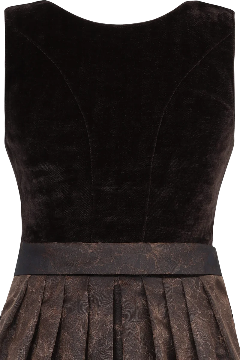 Monochromes Midi-Samtdirndl mit floralem Rock Ottenschlag 75cm - espresso