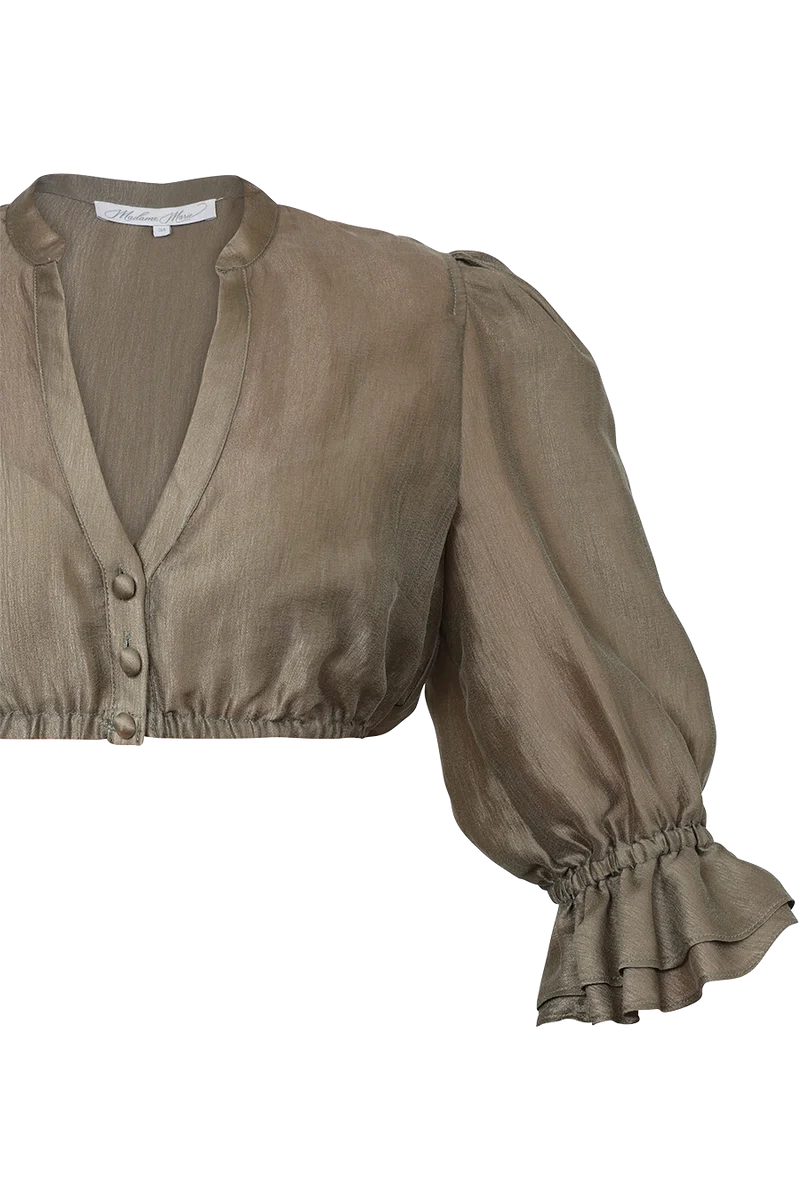 Dirndlbluse mit 3/4-Puffärmel und Rüschen - agave