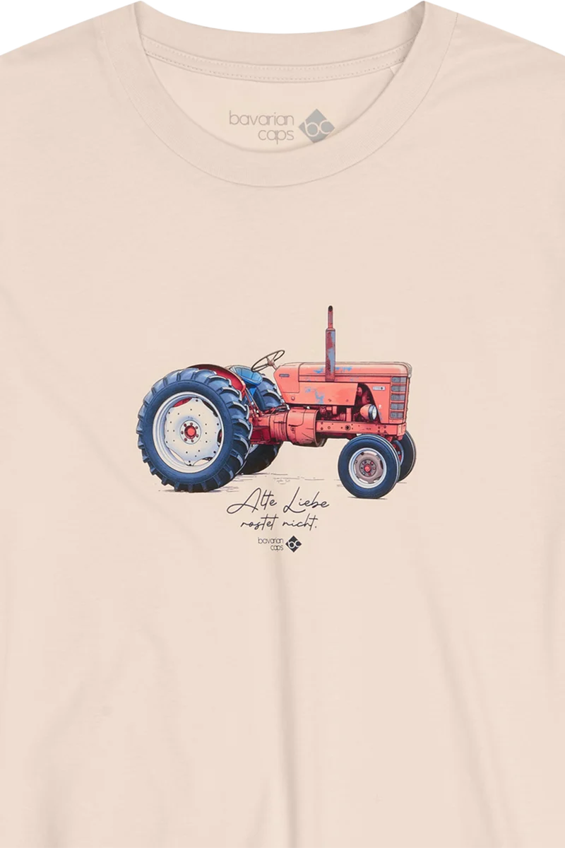 Herren T-Shirt 'Alte Liebe' mit Traktormotiv - altweiß