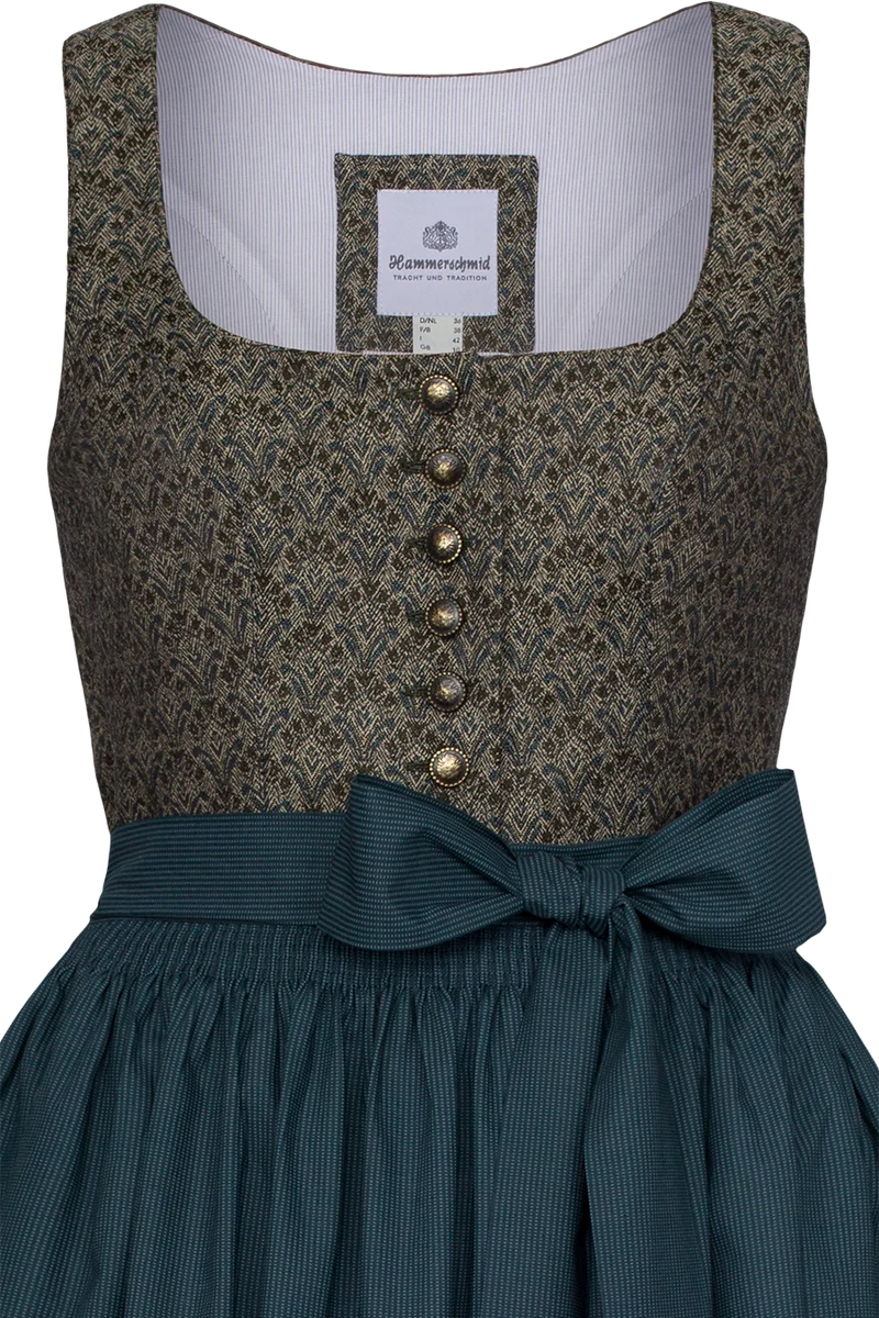 Langes Dirndl mit Wollanteil - blau gemustert