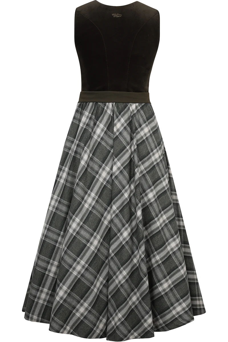 Langes Samtdirndl mit kariertem Rock und Unterrock - tanne