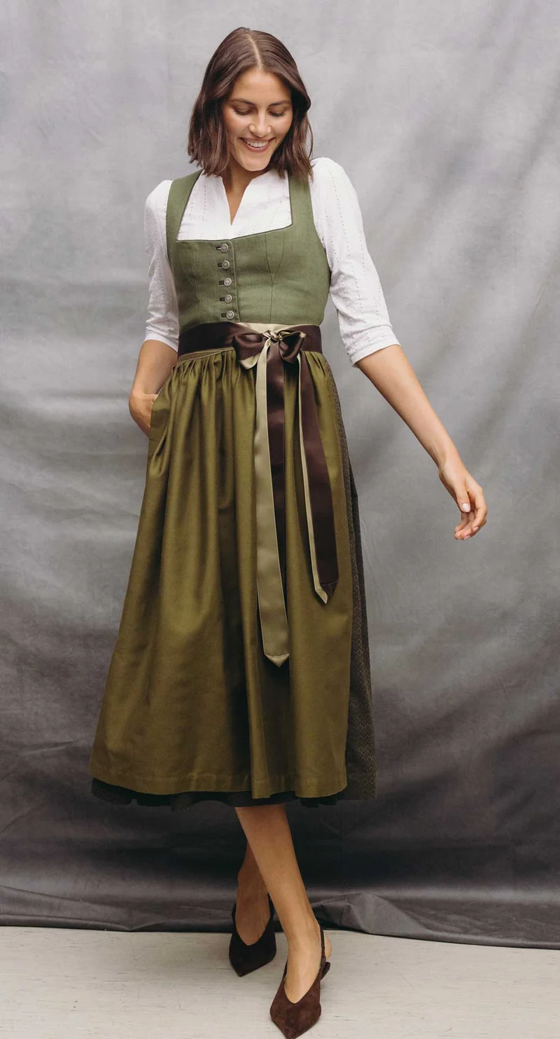 Leinendirndl Theresa Oliv (lang)