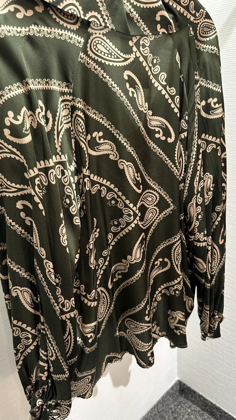 Bluse V Milano dunkelgrün/beige