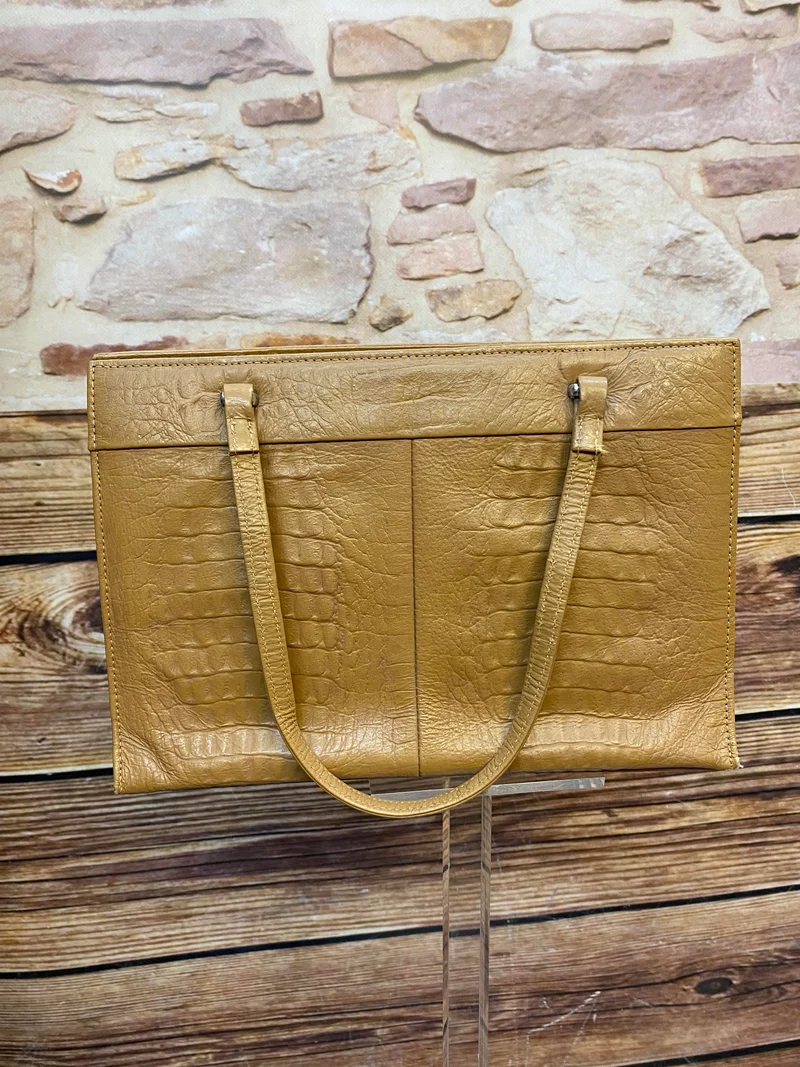 Vintage Handtasche Cognac mit Kroko-Prägung