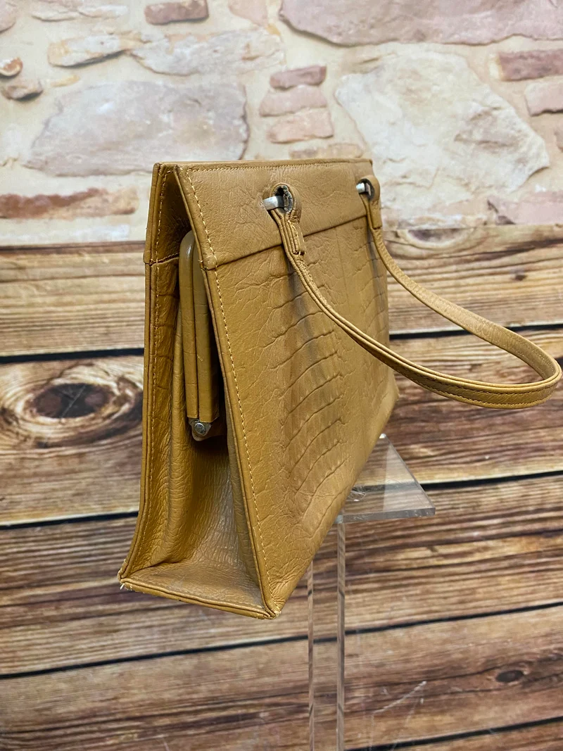 Vintage Handtasche Cognac mit Kroko-Prägung