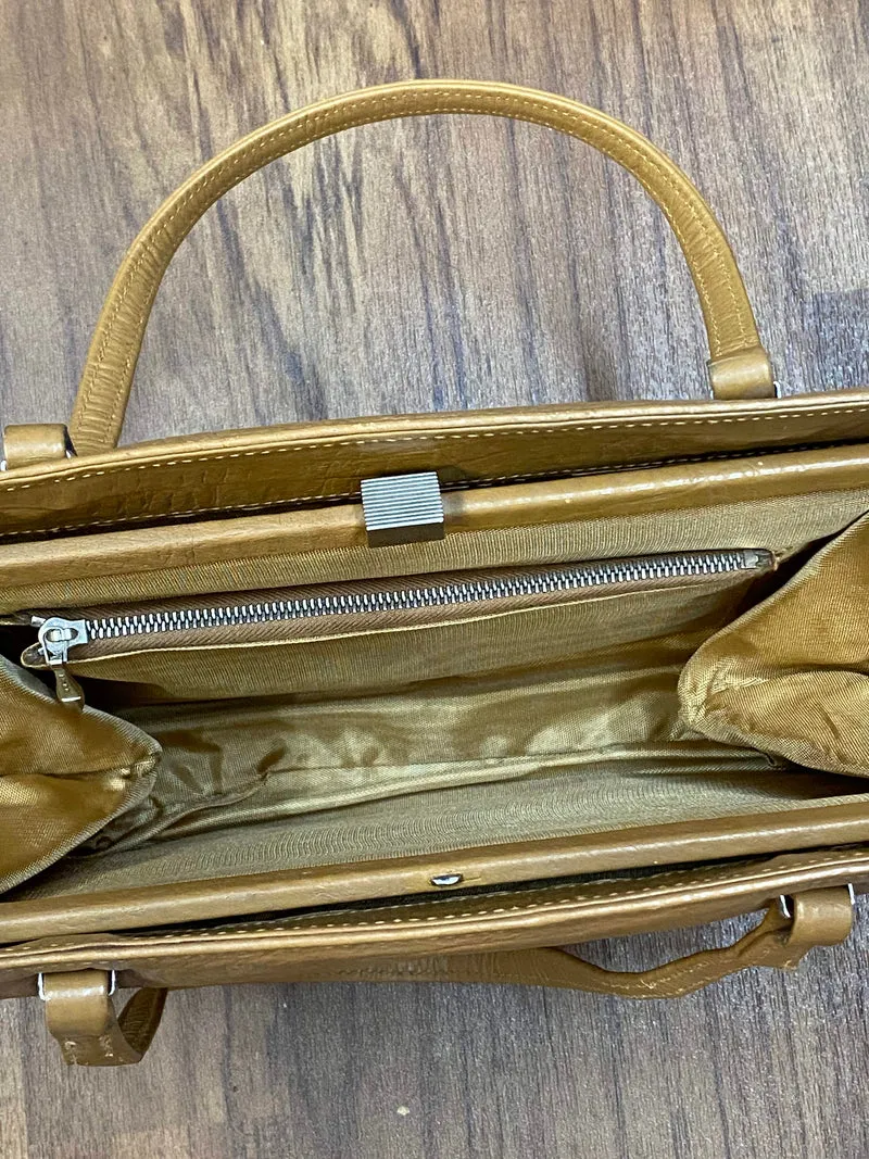 Vintage Handtasche Cognac mit Kroko-Prägung