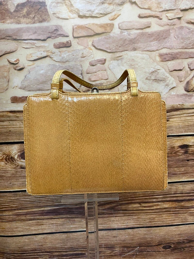 Vintage Handtasche Cognac mit Reptilleder-Struktur